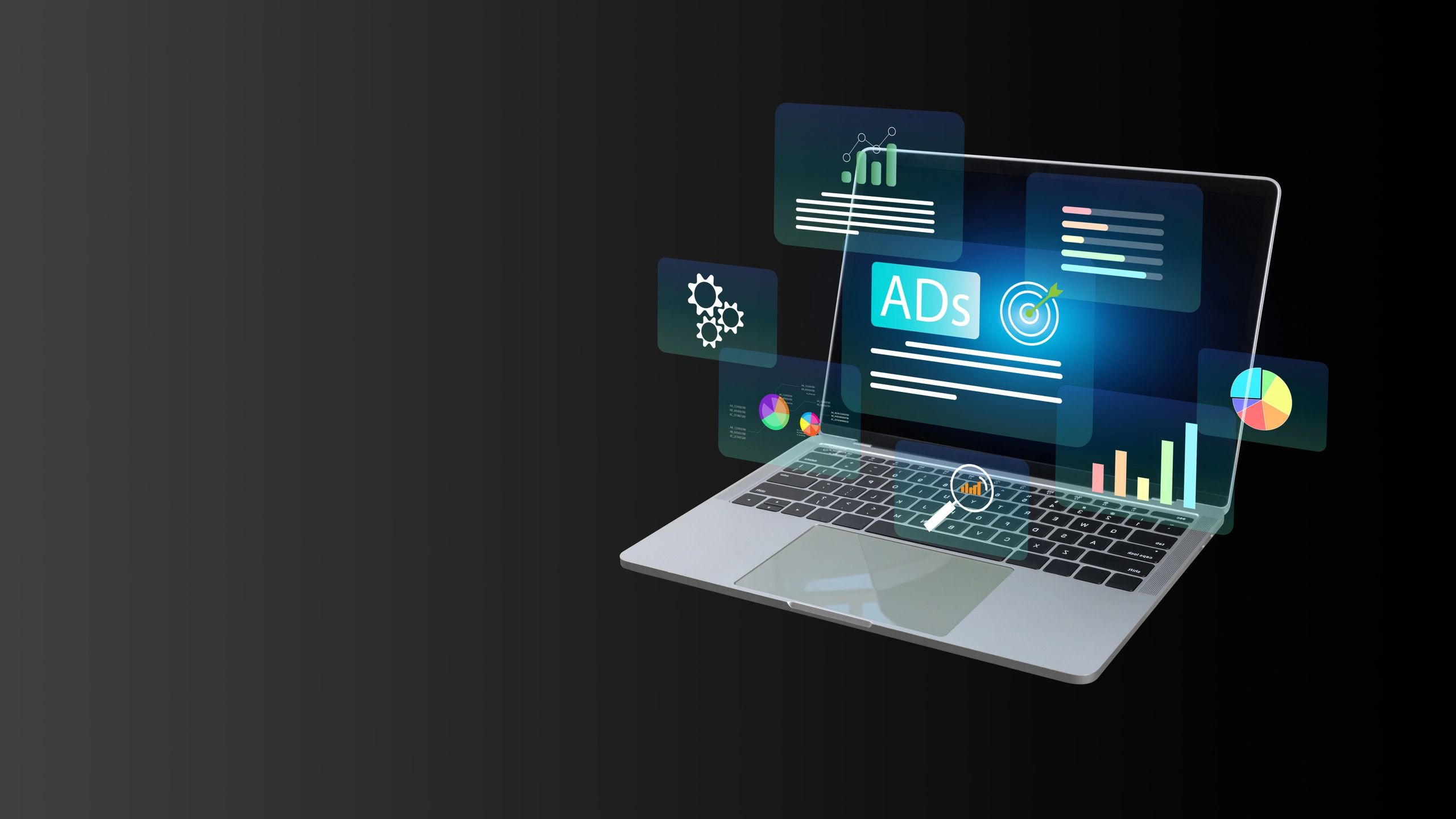 SEO dashboard on a laptop showing digital marketing analytics